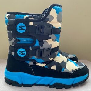 Kids Blue/ Black Camouflage Winter Snow Boots Waterproof   Slip Resistant Size 3